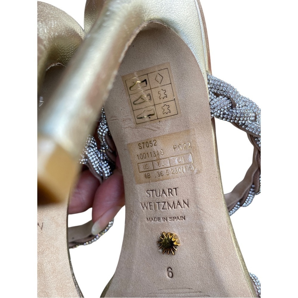 Stuart Weitzman Addison crystal strap Metallic Gold and Silver Heels size 6 - Picture 6 of 9